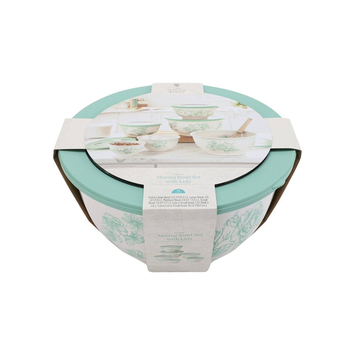 The Pioneer Woman Agatha 12-Piece Bamboo Melamine Nesting Mixing Bowl Set, Green