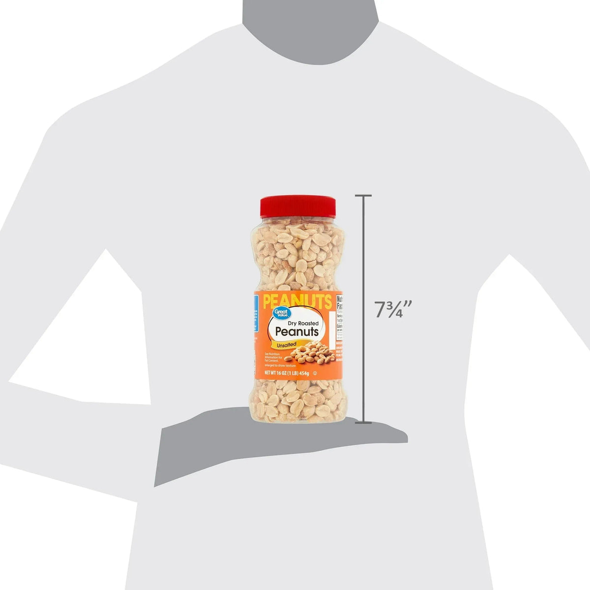 Great Value Dry Roasted and Unsalted Peanuts, 16 oz, Jar