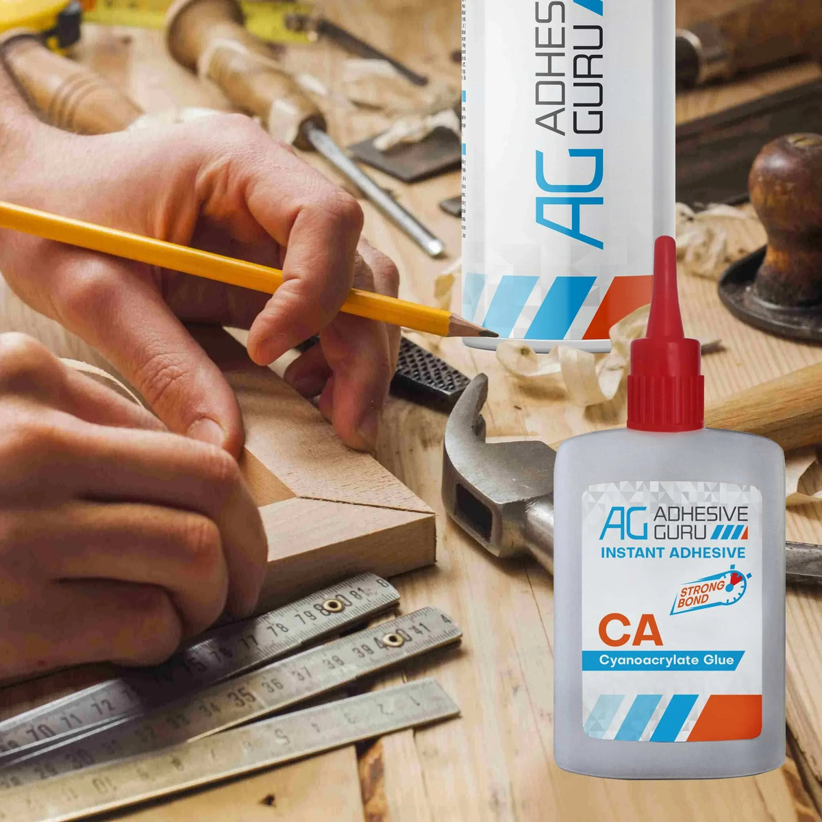 Adhesive Guru -Premium Cyanoacrylate Super Glue (1.7 oz - 6.76 fl oz) for Woodworking, Plastic, Metal, Leather, DIY, Ceramic & Craft | Instant Bond