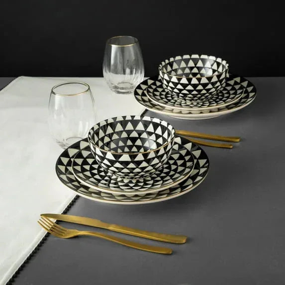 Thyme & Table Medallion 12-Piece Ceramic Dinnerware Set Black and White