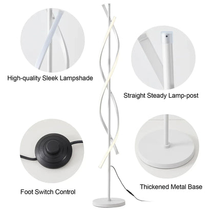 LED Spiral Floor Lamp 60 Inch Modern Floor Lamps Dimmable Black Standing Lamp 34W Contemporary Floor Lamps for Living Room Bedroom Kitchen Office