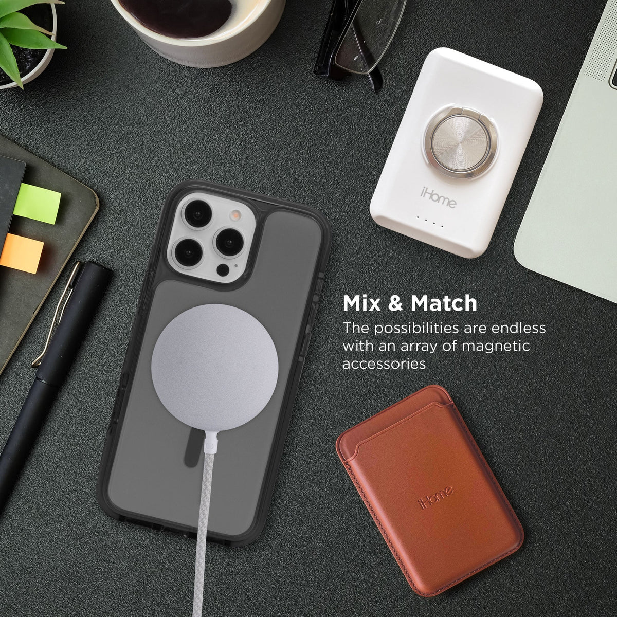 iHome Magnetic Velo Phone Case for iPhone 17/16 Pro, Black