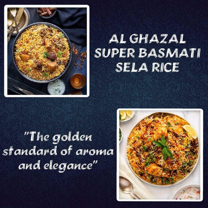 Al Ghazal Basmati Sela Rice Extra Long Super Basmati sela 10 Lbs / 4.54 kg, Non GMO, Extra Long Basmati Rice, White Rice, Vegan Dried Rice, BPA & Gluten Free, Zip Lock Bag, Non Sticky Grain