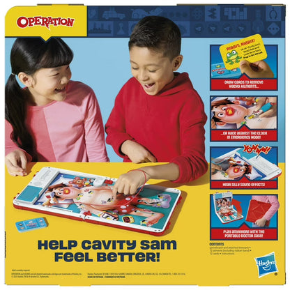 Operation Electronic Board Game with All-in-One Carrying Case, Kids Games for Kids, 6 and up