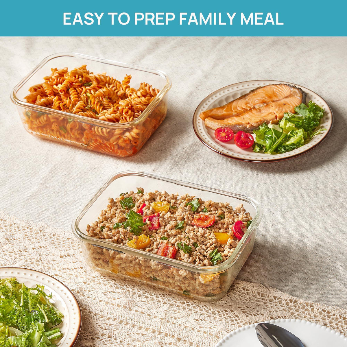 2Pack 1860ml/ 63oz Large Glass Storage Containers with Lids, Meal Prep Food Container Set with Snap Airtight Lid for Baking, Microwave, Oven, Leak Proof, for Freezer, Dishwasher, Grey