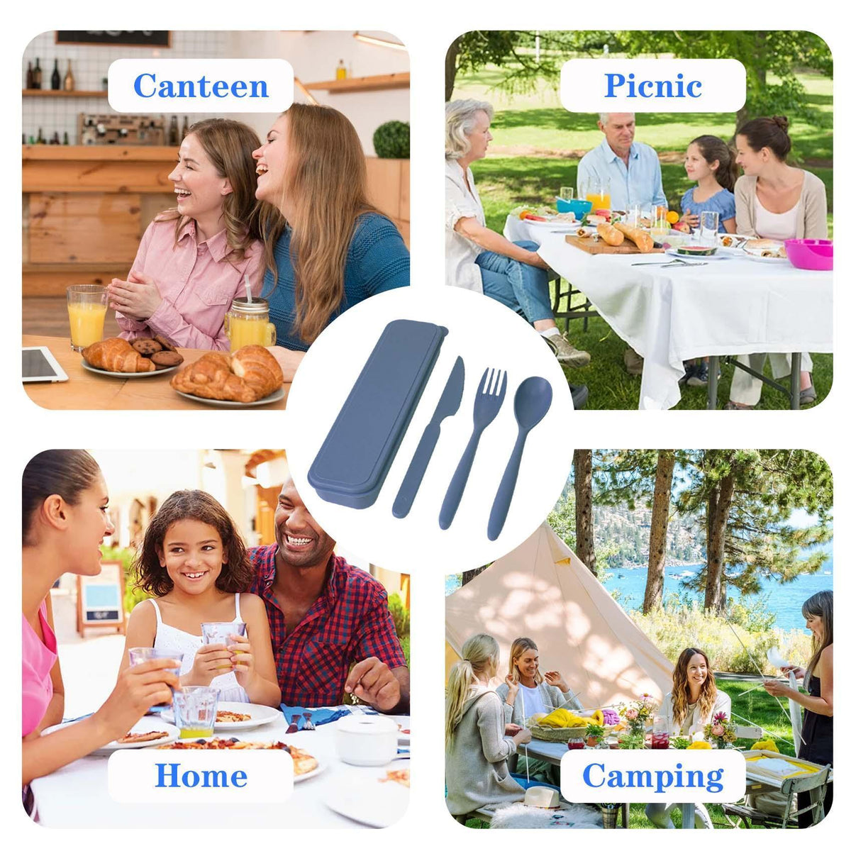 Reusable Travel Utensils Set with Case, 8 Pcs Plastic Cutlery Fork Spoon Set for Camping, Picnic, Office or Daily Use, 4 Large & 4 Regular