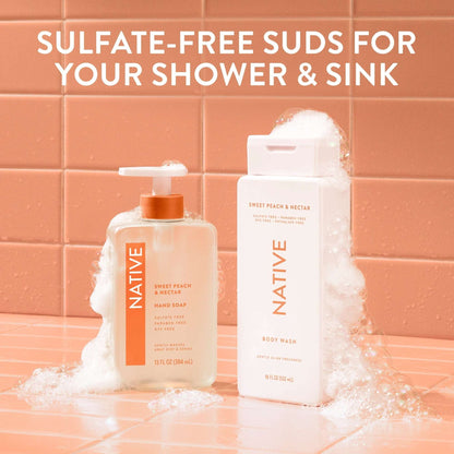 (6 pack) Native Liquid Hand Soap, Sweet Peach & Nectar, Non-drying, Naturally Derived Cleansers, Sulfate Free, 13 fl oz