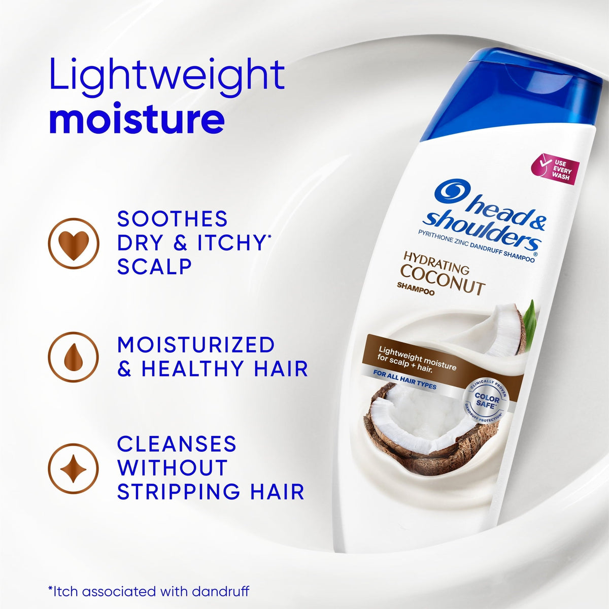 (6 pack) Head and Shoulders Coconut Dandruff Shampoo, Hydrating, Lightweight Moisture, Color Safe, 12.5 fl oz