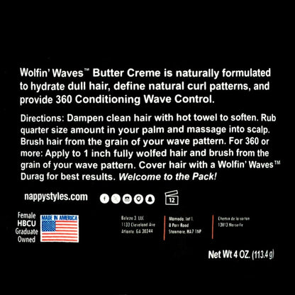 (6 pack) Nappy Styles Wolfin' Waves Wave Butter Crème, 360 Nourish, Hold and Definition, 4oz., Unisex