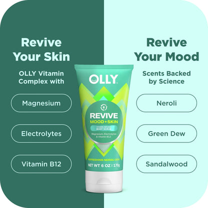 (6 pack) OLLY Revive Body Scrub Exfoliates & Repairs Skin Barrier Neroli Dew, 6 oz