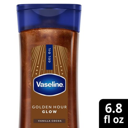 (6 pack) Vaseline Glazed and Glisten Golden Hour Glow Vanilla Cocoa Shimmering Body Gel Oil with Ultra-Hydrating Lipids and 100% Pure Cocoa Butter, 6.8 fl oz