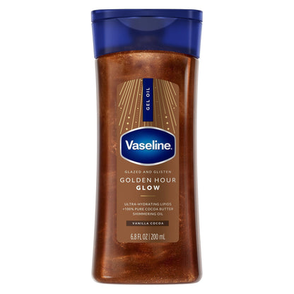 (6 pack) Vaseline Glazed and Glisten Golden Hour Glow Vanilla Cocoa Shimmering Body Gel Oil with Ultra-Hydrating Lipids and 100% Pure Cocoa Butter, 6.8 fl oz
