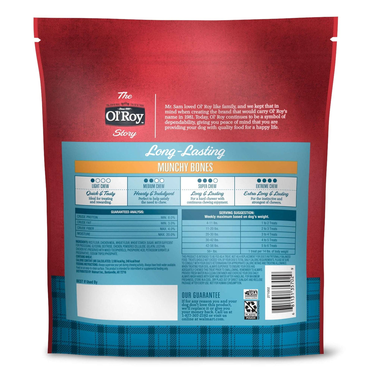 (2 pack) Ol' Roy Long-Lasting Flavor Munchy Bones Chews for Dogs, 7 count, 20 oz