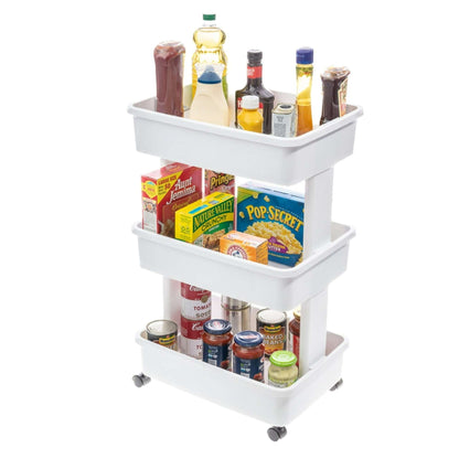 Mainstays 3-Tier Plastic Rolling Laundry Cart, Arctic White