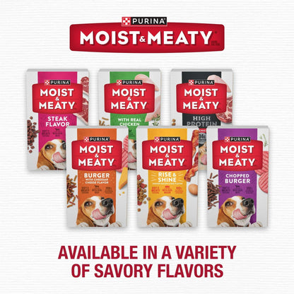 Purina Moist and Meaty Rise and Shine Awaken Bacon and Egg Flavor Soft Dog Food High Protein Pouches (12 Pouches)