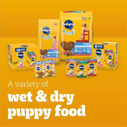 Pedigree Puppy Food Morsels in Sauce, Wet Dog Food Variety Pack, 3.5 oz Pouches 18 Count (Pack of 2)