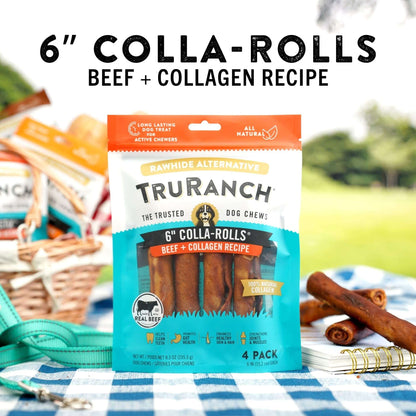 (5 pack) TRURANCH Collagen Rolls - 6" Collagen Rolls for Dogs - Long Lasting Healthy Joint Support Dog Treat - Rawhide Alternative - Skin & Coat Health - Made with Real Beef, 1 Bag, 4 Count