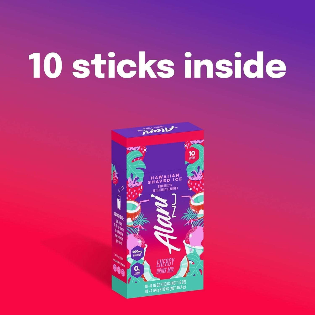Alani Nu HAWAIIAN SHAVED ICE, Energy Sticks Drink Powder, 200mg Caffeine, Pre Workout Performance with Antioxidants, On-The-Go Drink Mix, Biotin, B Vitamins, Zero Sugar, 5 Calories, 10 Pack