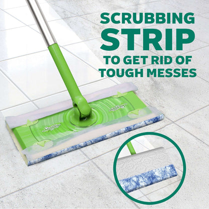 Swiffer Sweep & Mop Dry + Wet Floor Mopping and Sweeping Kit, 1 Device, 5 Dry Cloths, 3 Wet Cloths