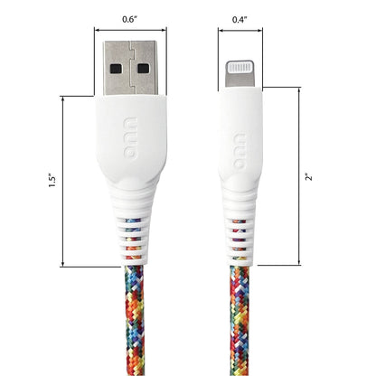 onn 6ft Lighting to USB A Braided Cable, MFI Certified, Rainbow - Compatible with iPhone 14/13/12/11/X/XR/XS/8/7/6/5, iPad, Airpods and more