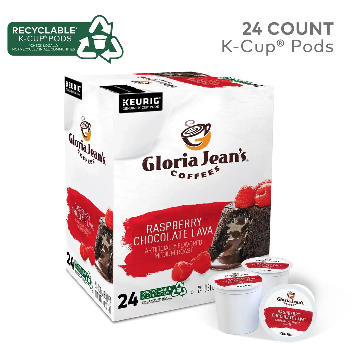 Gloria Jean'S Raspberry Chocolate Lava Coffee, Keurig K-Cup Pod, 24 Count