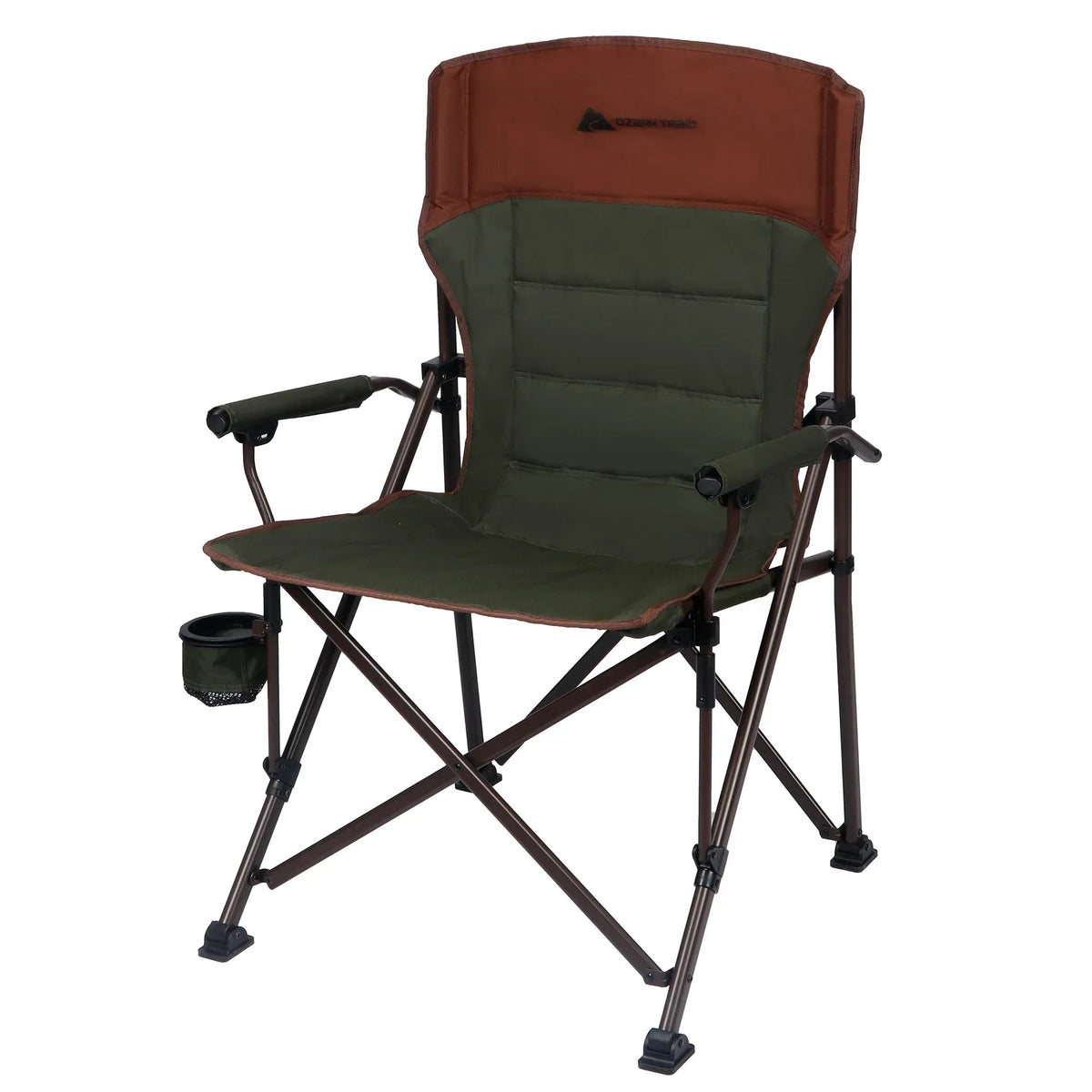 Ozark Trail Heavy Duty Hard Arm Camp Chair with Adjustable Cupholder, Tensioned Seat Farbic, Brown