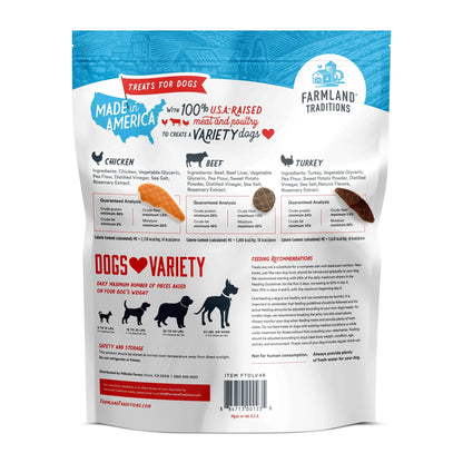Farmland Traditions Dogs Love Jerky Dog Treats, Premium Dog Jerky Variety Pack with Chicken, Beef & Turkey, 3 Pound Bag