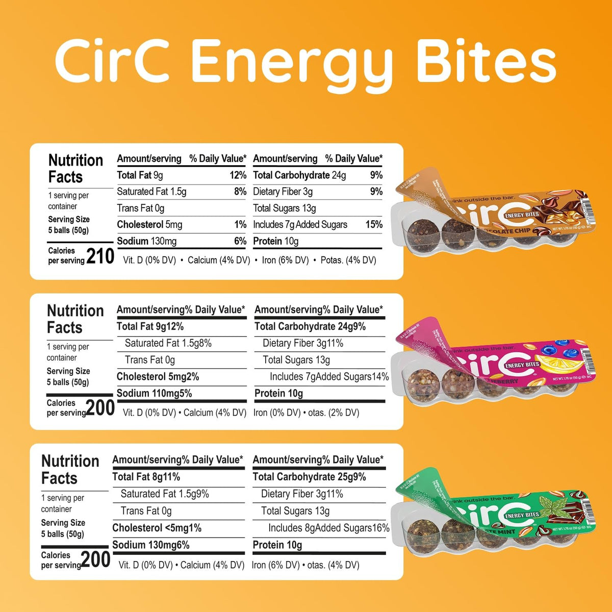 CirC Energy Bites - 12 Pack Peanut Chocolate Chip Gluten Free Protein Balls - 10g Protein, Whole Grains, Nuts & Fruit - Portable Healthy Snacks for Adults & Kids.
