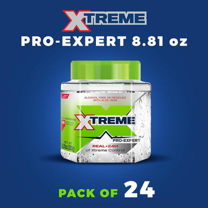 Xtreme Pro-Expert Clear Styling Hair Gel, Alcohol-Free 24-Hours Extreme Control with Aloe Vera, 8.81 oz Jar (Pack of 24)
