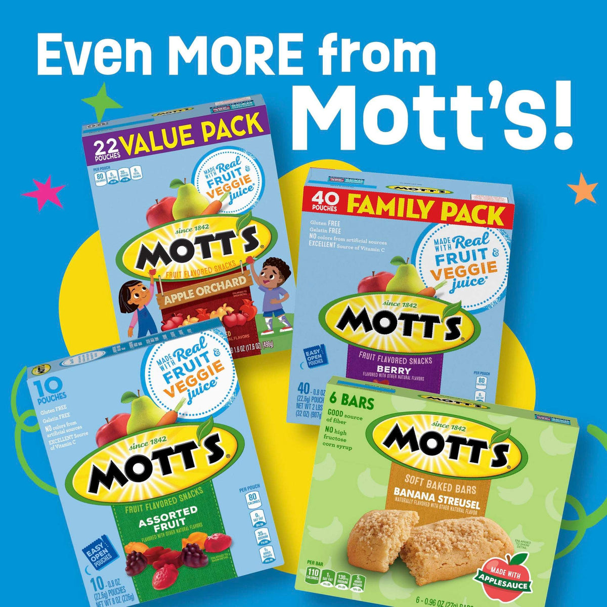 Mott's Fruit Flavored Snacks, Assorted Fruit, Gluten Free Snack, 10 Count, 8 oz