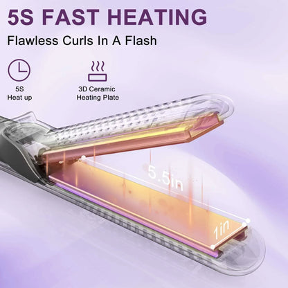 NEXPURE Airflow Styler Curling Iron, Flat Iron Hair Straightener and Curler 2 in 1, Ionic Curling Wand with 360°Cool Air Lock in Style,5 Temps & Anti-Scald, Purple