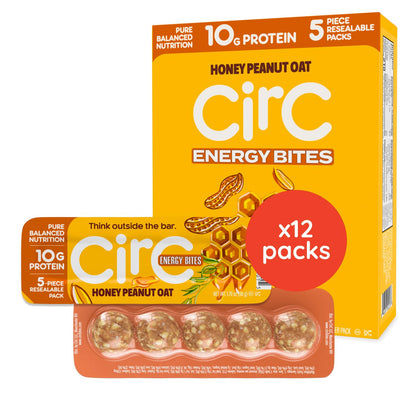 CirC Energy Bites - 12 Pack Peanut Chocolate Chip Gluten Free Protein Balls - 10g Protein, Whole Grains, Nuts & Fruit - Portable Healthy Snacks for Adults & Kids.