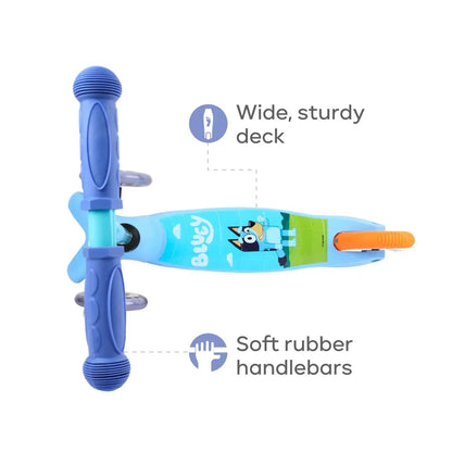 Bluey Light Up Wheel Tilt and Turn Toddler Scooter, 3 Wheel Kick Scooter for Kids Ages 3+, Blue