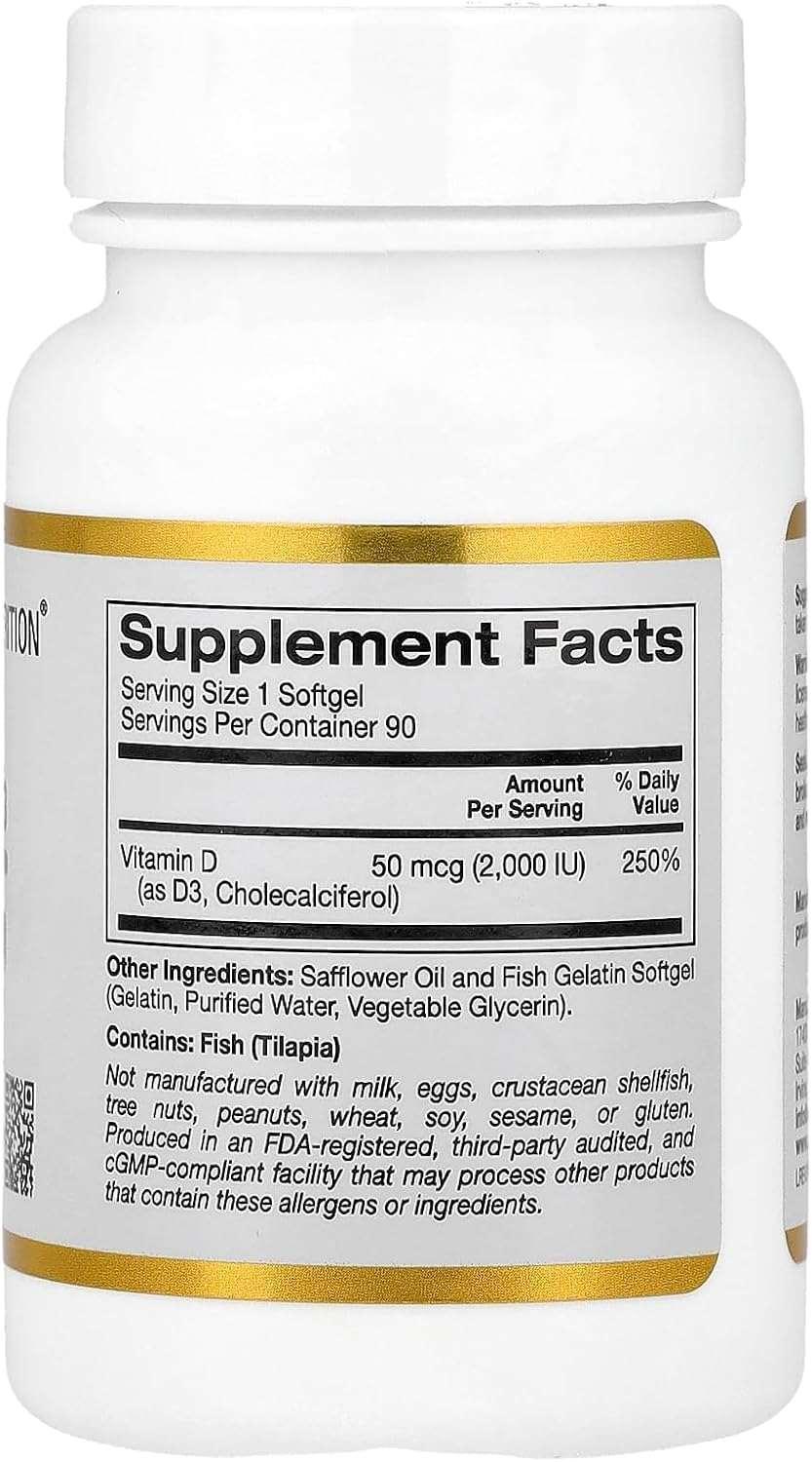 California Gold Nutrition, Vitamin D3, 125 mcg (5,000 IU), 90 Fish Gelatin Softgels