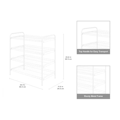 Mainstays Steel Wire Shoe Organizer, 4-Tiers, 12 Shoe Pair Capacity, Durable Shoe Rack, White