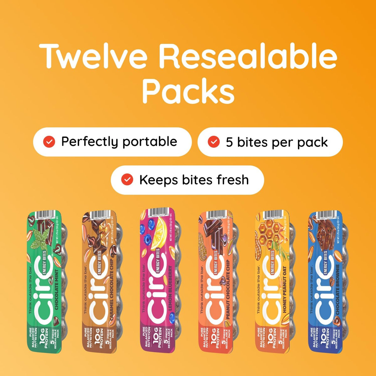 CirC Energy Bites - 12 Pack Peanut Chocolate Chip Gluten Free Protein Balls - 10g Protein, Whole Grains, Nuts & Fruit - Portable Healthy Snacks for Adults & Kids.