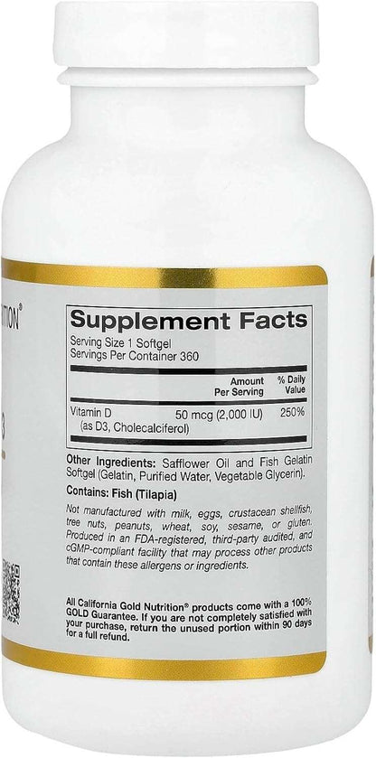 California Gold Nutrition, Vitamin D3, 125 mcg (5,000 IU), 90 Fish Gelatin Softgels