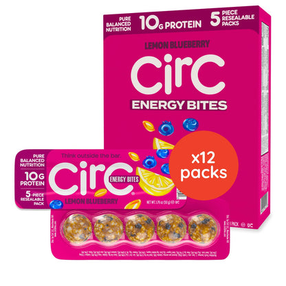 CirC Energy Bites - 12 Pack Peanut Chocolate Chip Gluten Free Protein Balls - 10g Protein, Whole Grains, Nuts & Fruit - Portable Healthy Snacks for Adults & Kids.