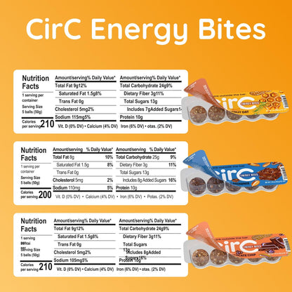 CirC Energy Bites - 12 Pack Peanut Chocolate Chip Gluten Free Protein Balls - 10g Protein, Whole Grains, Nuts & Fruit - Portable Healthy Snacks for Adults & Kids.