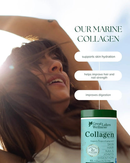 Great Lakes Wellness Sustainable Marine Collagen Peptides Powder for Skin, Hair, Nails, Joints & Digestion - Unflavored - Quick Dissolve Hydrolyzed, Wild Caught, MSC Certified, Non-GMO, Kosher - 16 oz