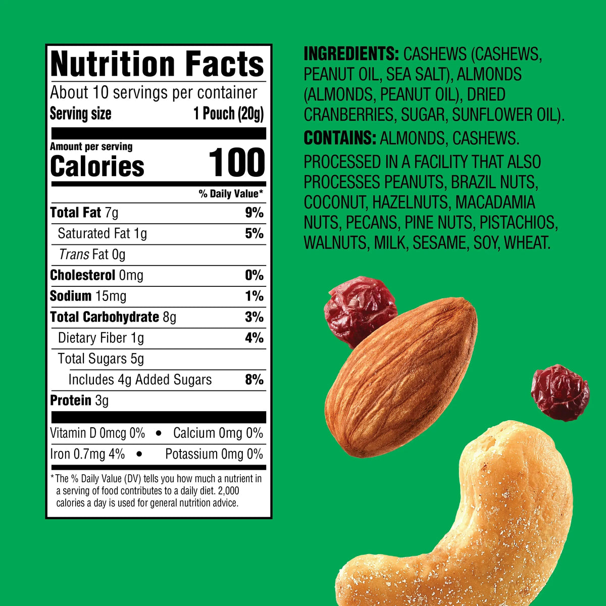 Emerald Nuts Cashews & Almonds with Dried Cranberries, 100 Calorie Packs, 10 Ct