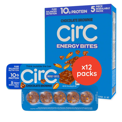 CirC Energy Bites - 12 Pack Peanut Chocolate Chip Gluten Free Protein Balls - 10g Protein, Whole Grains, Nuts & Fruit - Portable Healthy Snacks for Adults & Kids.