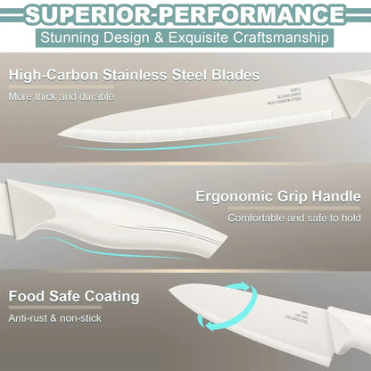 Vesteel Knife Set for Kitchen with Block, 15 Pcs High Carbon Stainless Steel Kitchen Knife Set with Self Sharpening