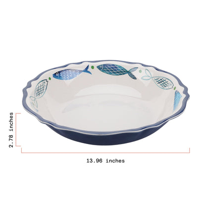 Beautiful 14" x 2.7" Bamboo Melamine Sardine Round Serve Bowl, Multi-Color by Drew Barrymore