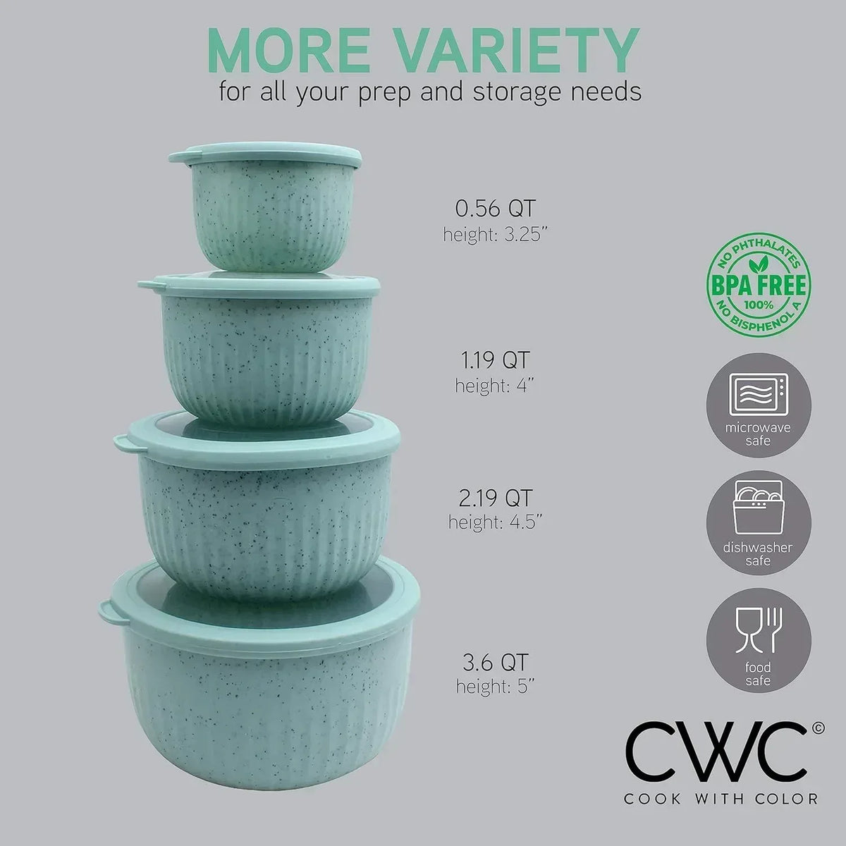 COOK WITH COLOR Meal Prep Containers Wide Mixing Bowls Food Storage Containers with Lid