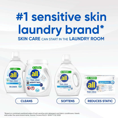 all Free Clear Liquid Laundry Detergent, 30 oz, 24 Loads