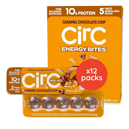 CirC Energy Bites - 12 Pack Peanut Chocolate Chip Gluten Free Protein Balls - 10g Protein, Whole Grains, Nuts & Fruit - Portable Healthy Snacks for Adults & Kids.