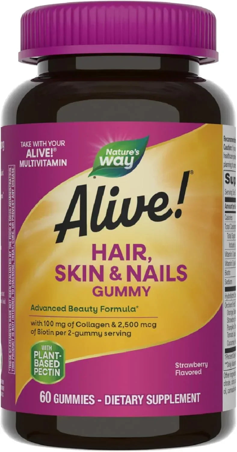 Nature's Way, Alive! Hair, Skin & Nails Gummies, Strawberry, 60 Gummies