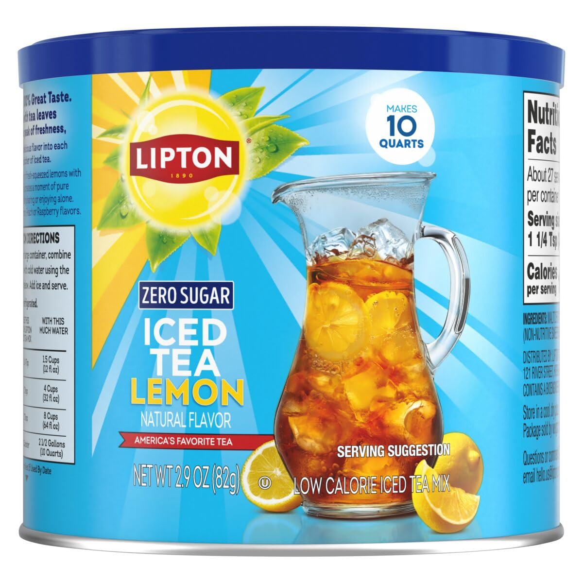 Lipton Zero Sugar Lemon Iced Tea Mix 6-Pack Instant Tea Powder Makes 60 Quarts Total Black Tea with Lemon Flavor Sugar Free Refreshing Drink Mix for Cold Water Kosher