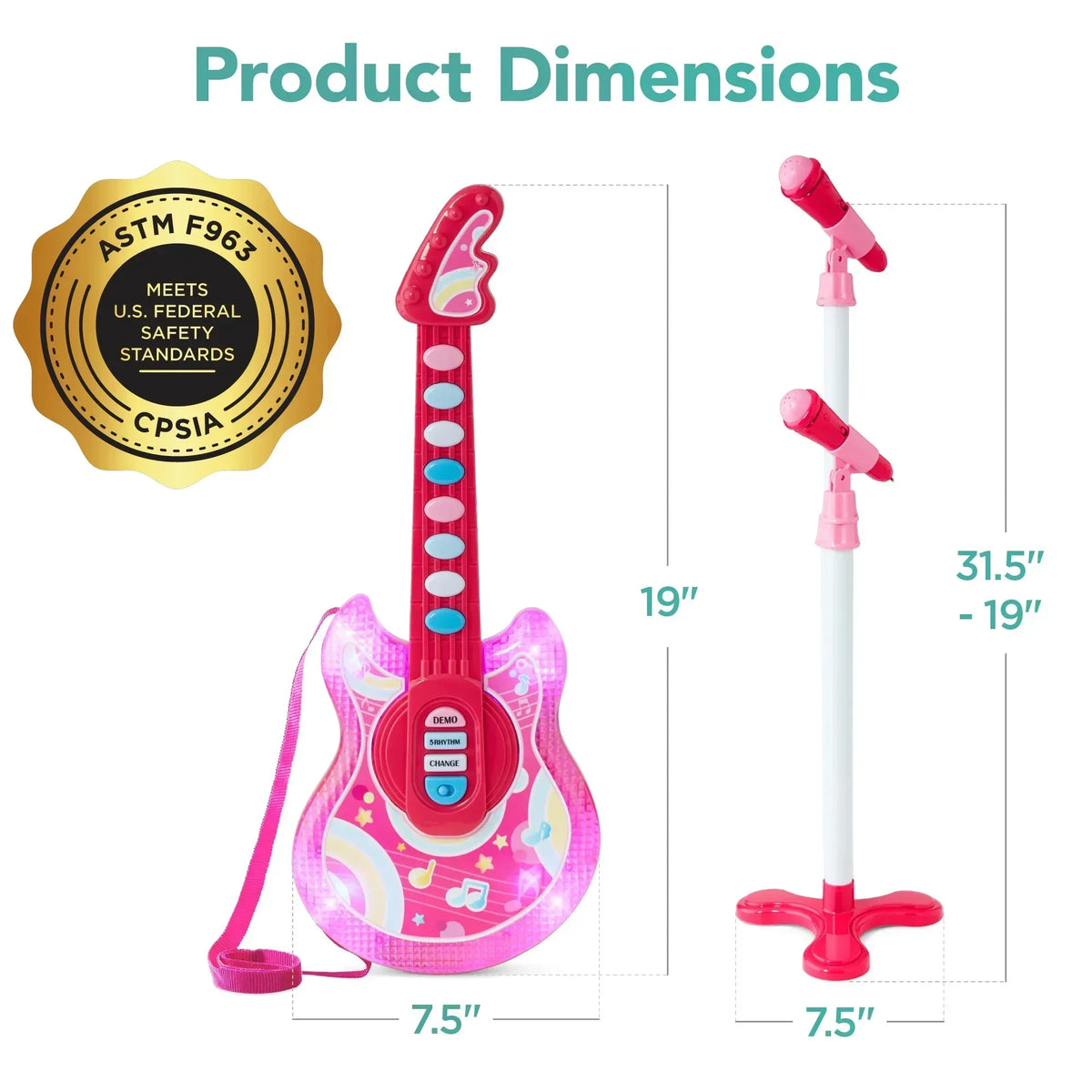 Best Choice Products 19in Kids Flash Guitar, Pretend Play Musical Instrument Toy for Toddlers w/ Mic, Stand